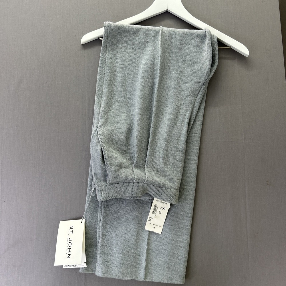 NWT St John Marie Gray Wool Blend Knit Pants Dove Gray Size 14 MSRP $300